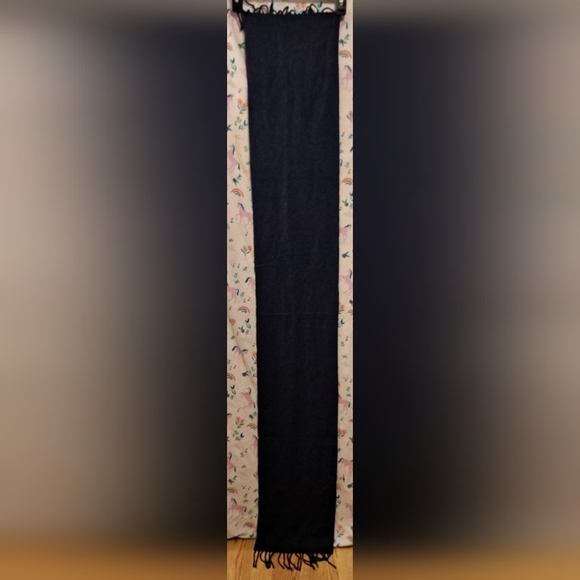 Vintage Polo Ralph Lauren Navy Wool Unisex Warm Winter Casual Scarf w/ Fringe - Picture 5 of 8